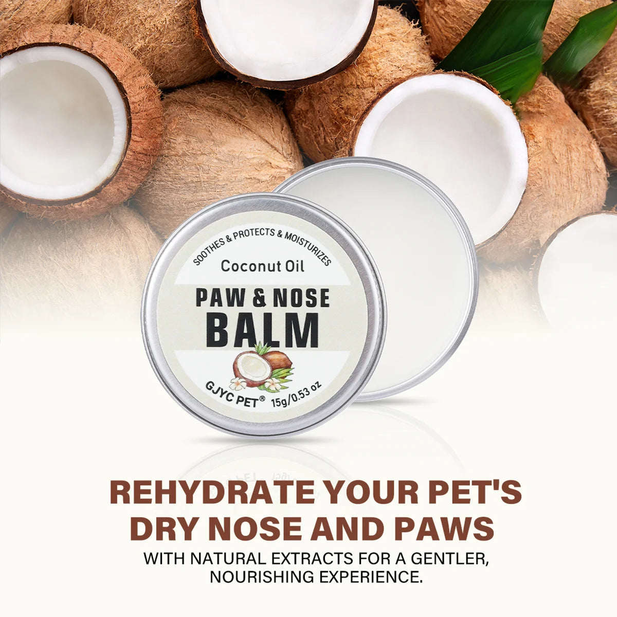 GJYC PET Coconut Oil Dog & Cat Nose and Paw Balm – Lick-Safe Natural Moisturizer for Dry, Cracked Paws and Snout