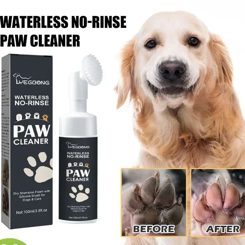 Rinse-Free Pet Paw Cleaning Foam with Silicone Scrubber – Natural Fragrance-Free No-Wash Cleanser for Dogs & Cats