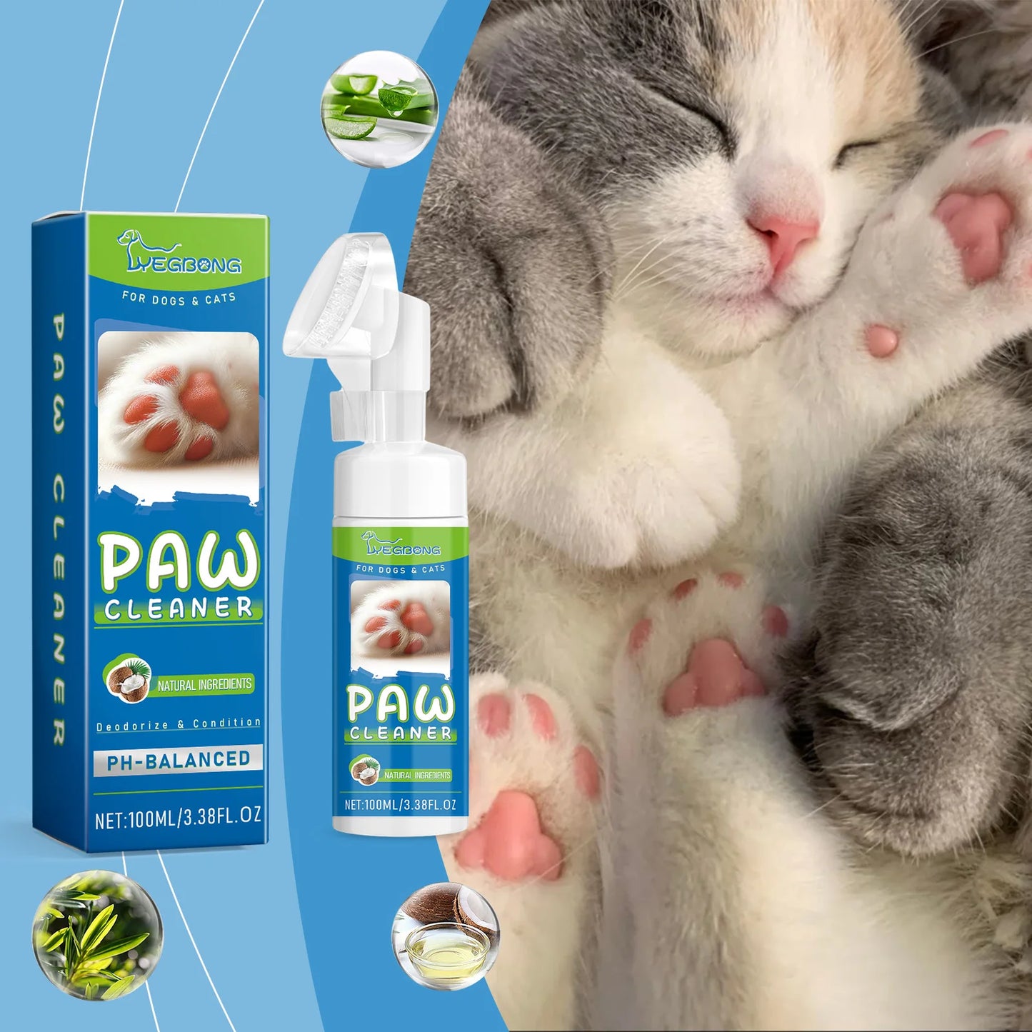 YEGBONG Pet Paw Cleaning Foam – Deep Cleansing Moisturizing Foot Care Foam with Silicone Brush for Dogs & Cats