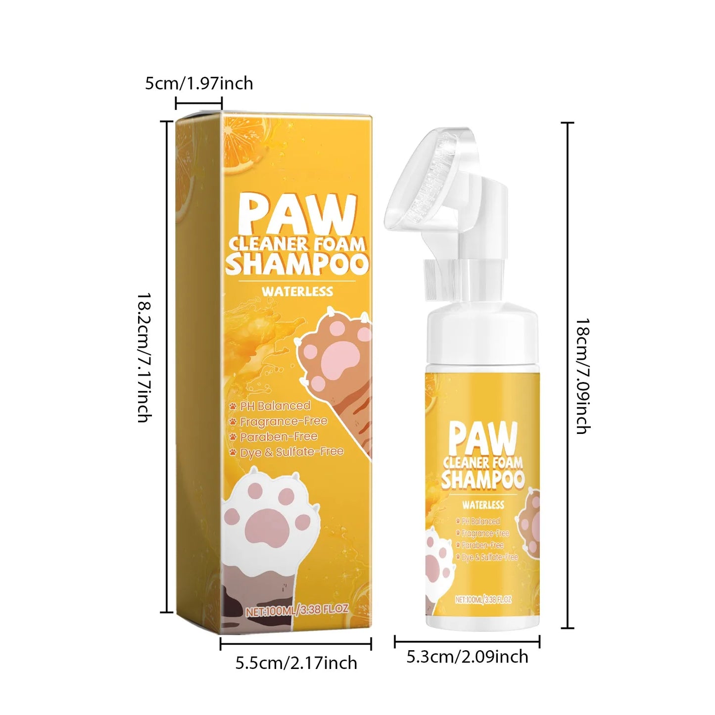 Rinse-Free Pet Paw Cleaning Foam with Silicone Brush – Moisturizing No-Wash Foot Cleanser for Dogs & Cats (100ml)
