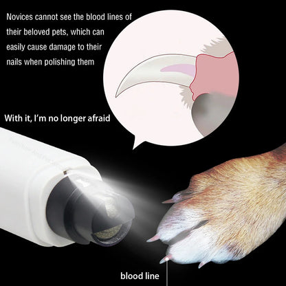 Electric Pet Nail Grinder with LED Light – USB Rechargeable, 2-Speed Quiet Trimmer with 3 Port Sizes for Dogs & Cats