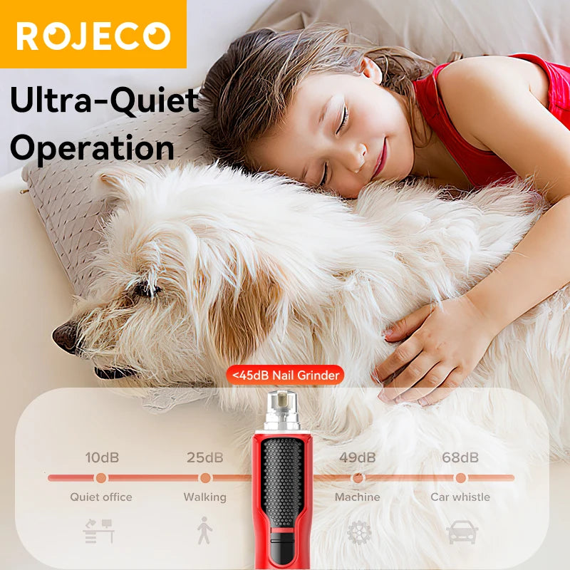 ROJECO Electric Pet Nail Grinder with LED Light – 7-Speed USB Rechargeable Quiet Trimmer for Dogs & Cats