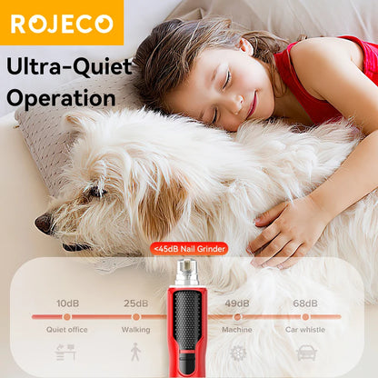 ROJECO Electric Pet Nail Grinder with LED Light – 7-Speed USB Rechargeable Quiet Trimmer for Dogs & Cats