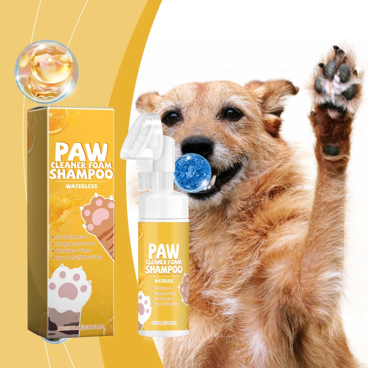 Rinse-Free Pet Paw Cleaning Foam with Silicone Brush – Moisturizing No-Wash Foot Cleanser for Dogs & Cats (100ml)