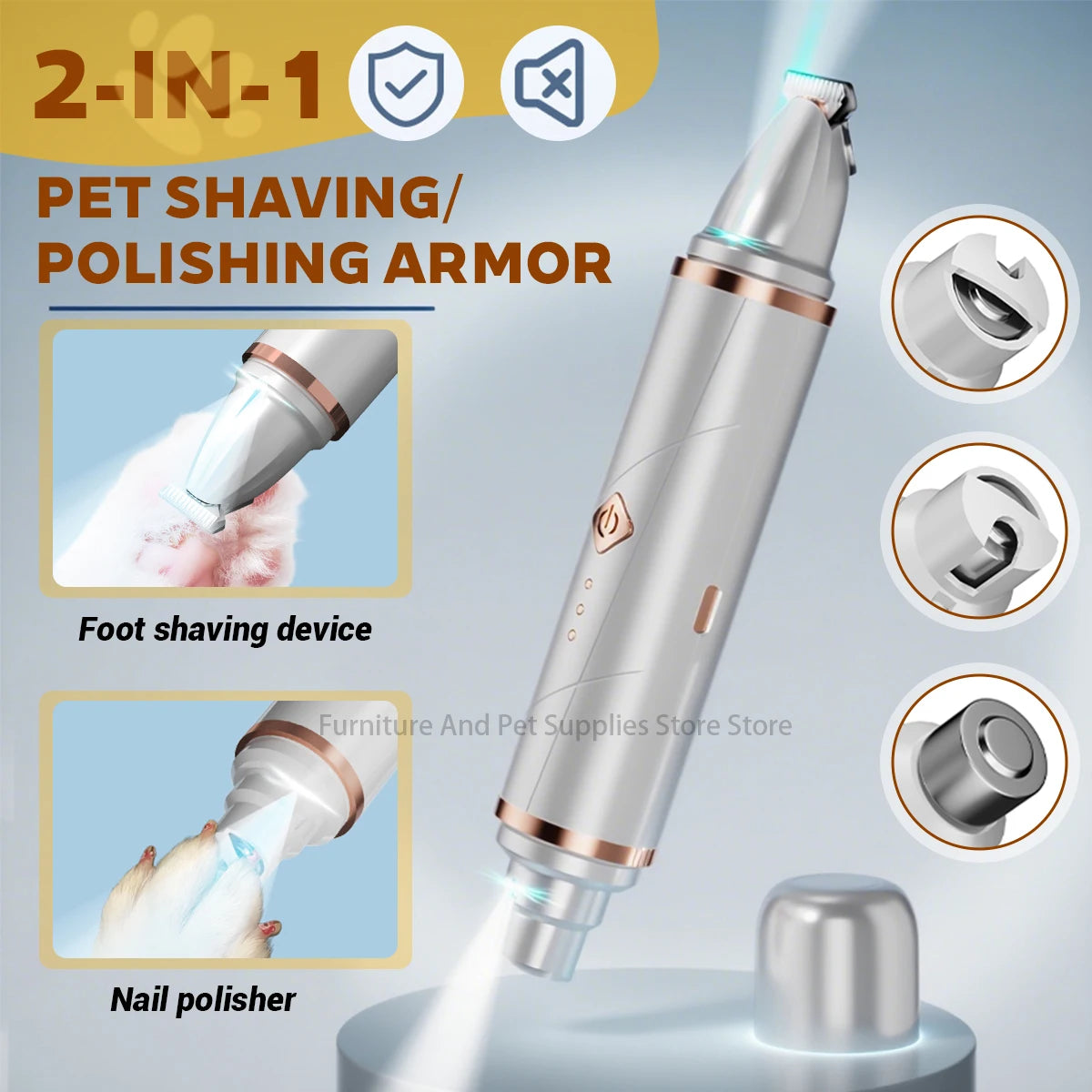 2-in-1 Electric Pet Nail Grinder & Hair Trimmer – USB-C Rechargeable with LED Light for Dogs & Cats