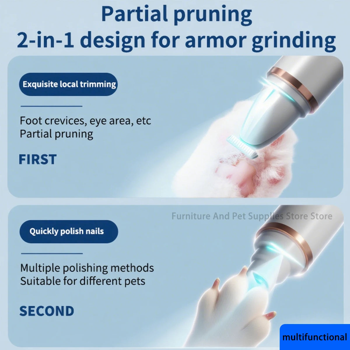 2-in-1 Electric Pet Nail Grinder & Hair Trimmer – USB-C Rechargeable with LED Light for Dogs & Cats