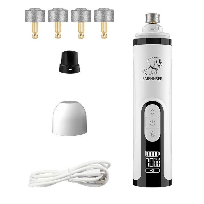 Electric Pet Nail Grinder with LED Light – USB Rechargeable, 3-Speed Quiet Trimmer for Dogs & Cats