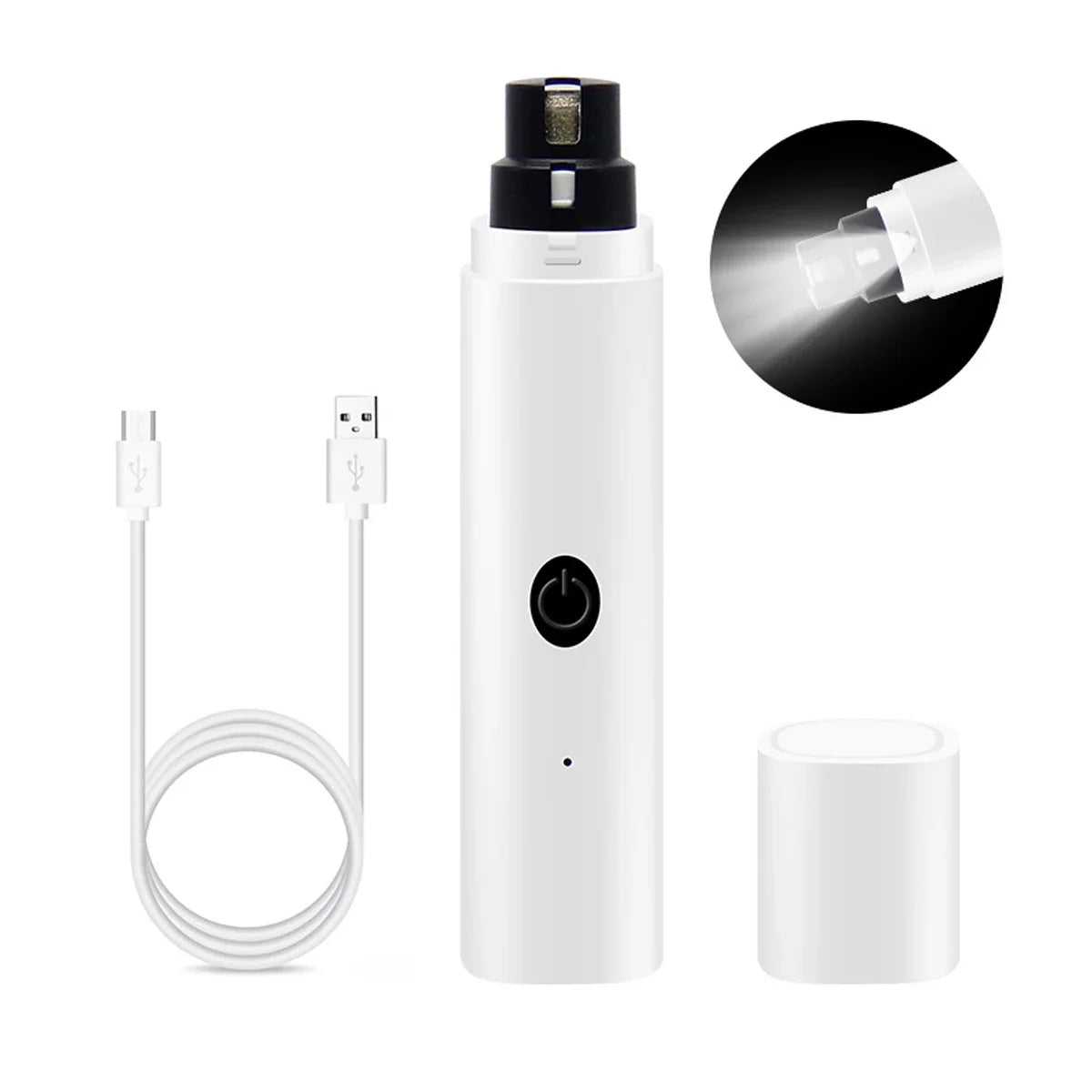 Electric Pet Nail Grinder with LED Light – USB Rechargeable, 2-Speed Quiet Trimmer with 3 Port Sizes for Dogs & Cats