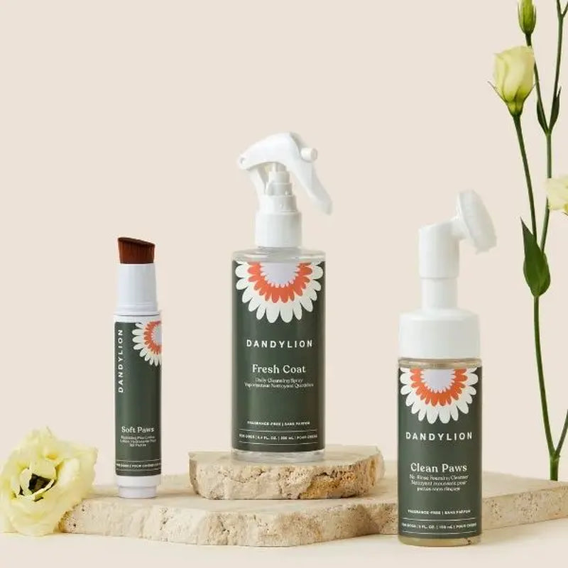 Dandylion Daily Dog Grooming Routine: Paw Cleaner, Paw Lotion, Coat Cleansing Spray