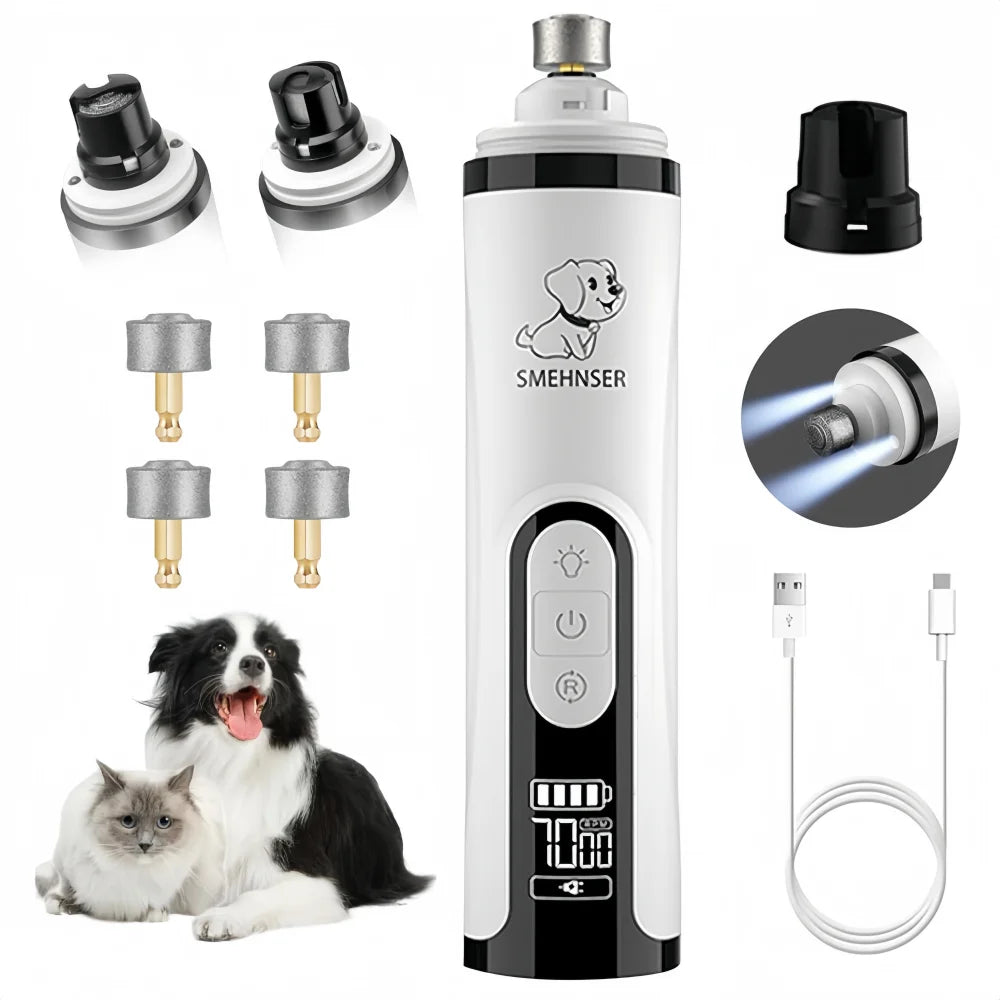 Electric Pet Nail Grinder with LED Light – USB Rechargeable, 3-Speed Quiet Trimmer for Dogs & Cats