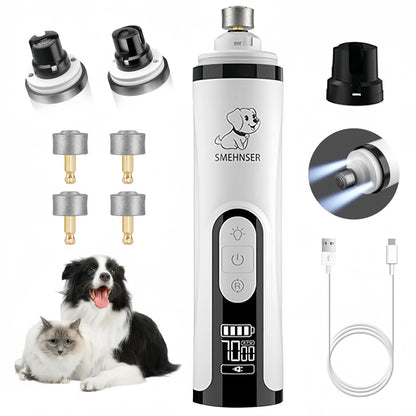 Electric Pet Nail Grinder with LED Light – USB Rechargeable, 3-Speed Quiet Trimmer for Dogs & Cats