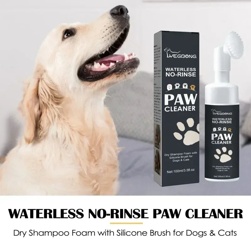 Rinse-Free Pet Paw Cleaning Foam with Silicone Scrubber – Natural Fragrance-Free No-Wash Cleanser for Dogs & Cats