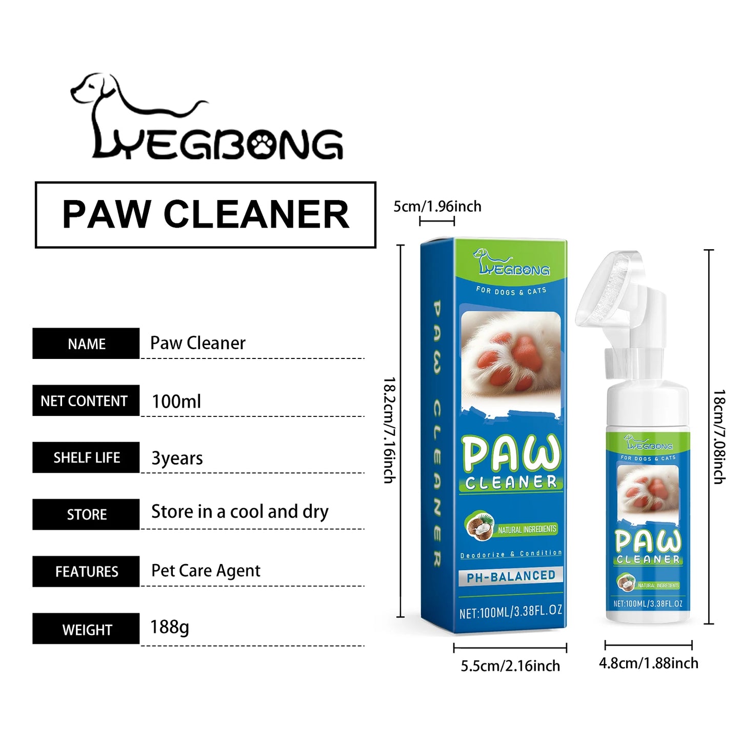 YEGBONG Pet Paw Cleaning Foam – Deep Cleansing Moisturizing Foot Care Foam with Silicone Brush for Dogs & Cats