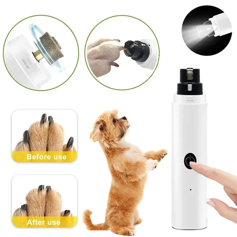 Electric Pet Nail Grinder with LED Light – USB Rechargeable, Quiet Low-Vibration Trimmer for Dogs & Cats