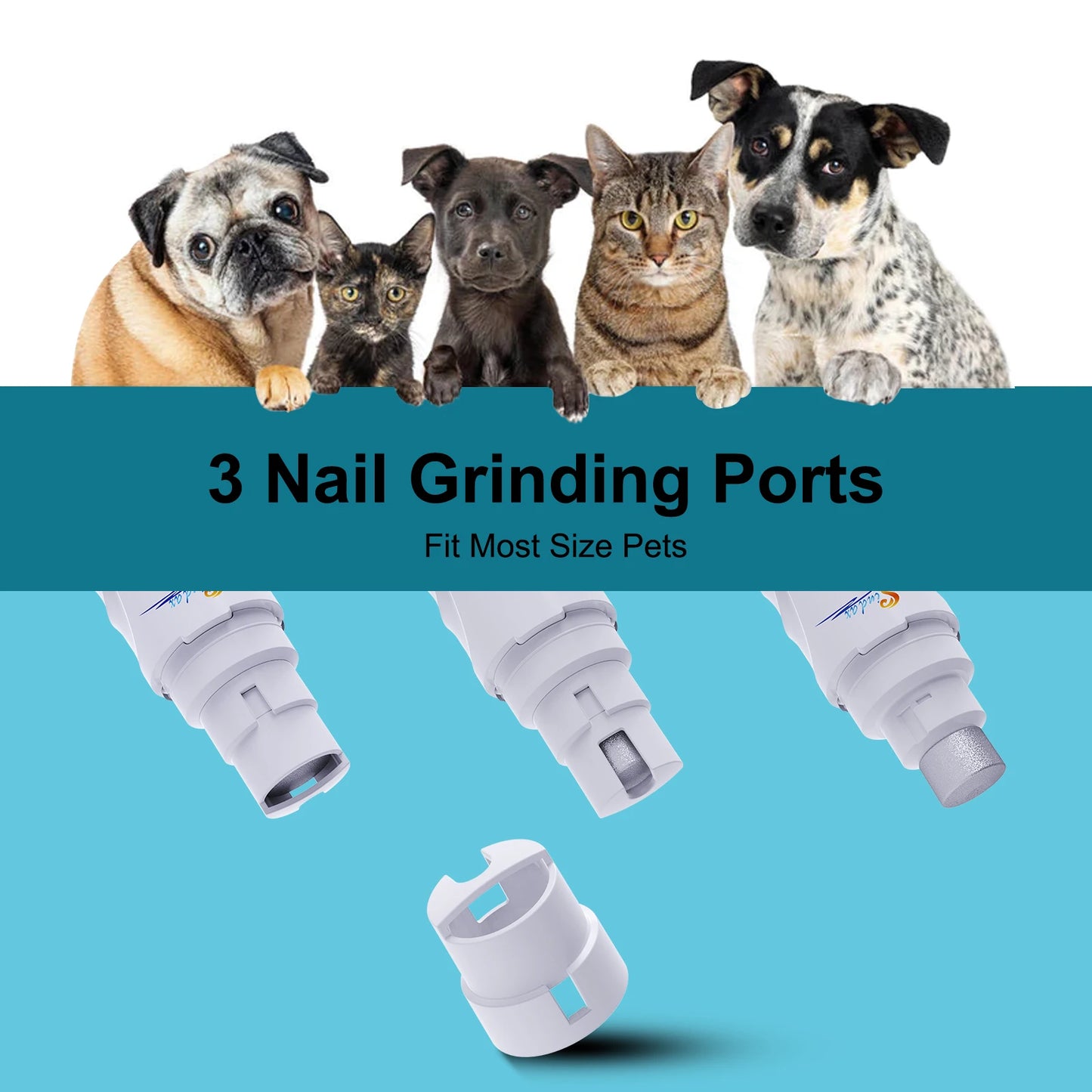 Electric Pet Nail Grinder – USB-C Rechargeable, 2-Speed Quiet Motor with 3 Grinding Ports for Dogs & Cats
