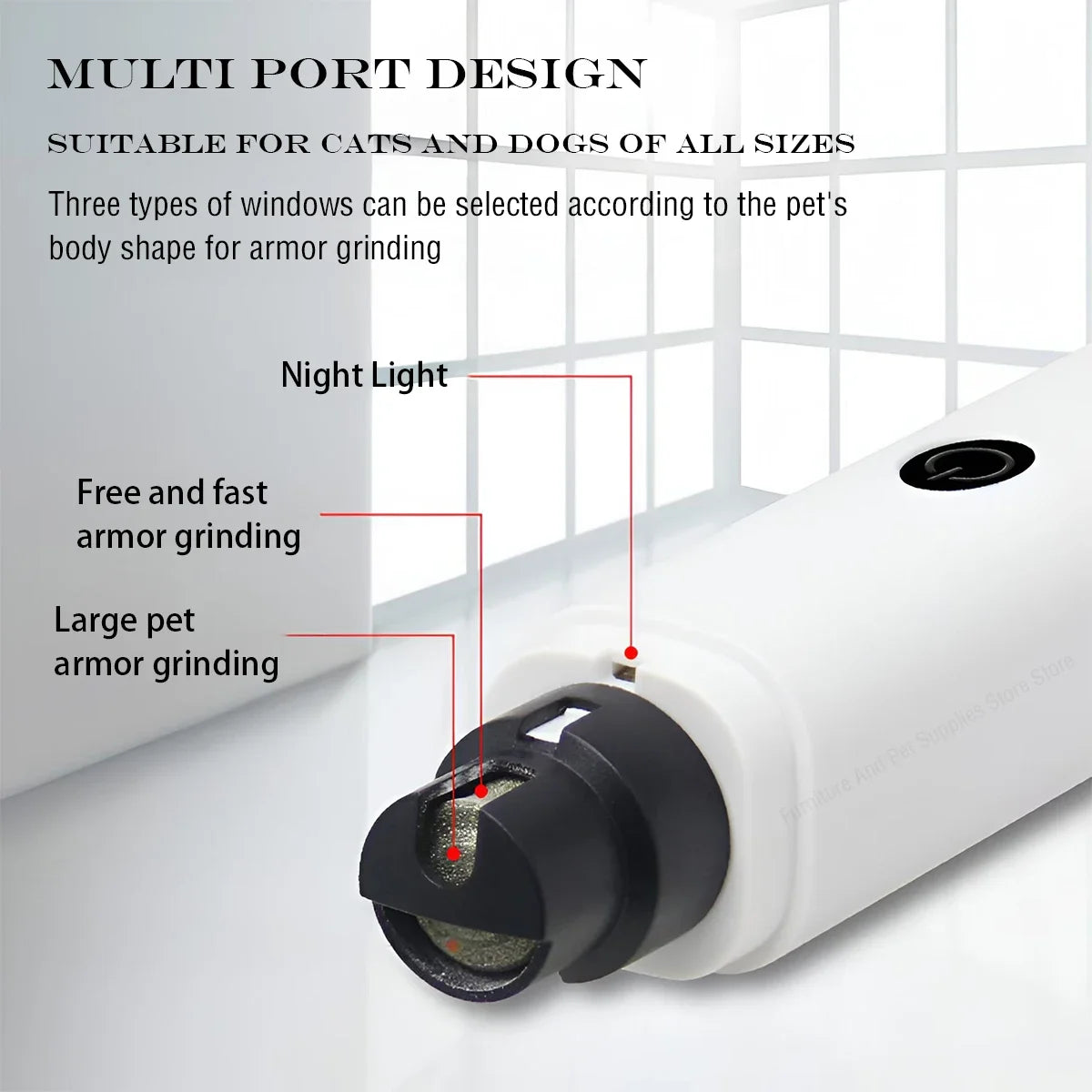 Electric Pet Nail Grinder with LED Light – USB Rechargeable, 2-Speed Quiet Trimmer with 3 Port Sizes for Dogs & Cats