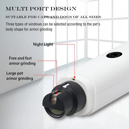 Electric Pet Nail Grinder with LED Light – USB Rechargeable, 2-Speed Quiet Trimmer with 3 Port Sizes for Dogs & Cats