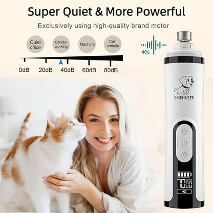 Electric Pet Nail Grinder with LED Light – USB Rechargeable, 3-Speed Quiet Trimmer for Dogs & Cats