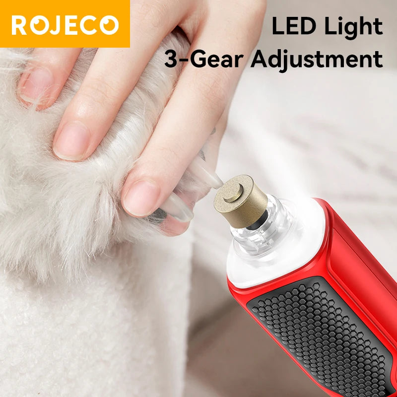 ROJECO Electric Pet Nail Grinder with LED Light – 7-Speed USB Rechargeable Quiet Trimmer for Dogs & Cats