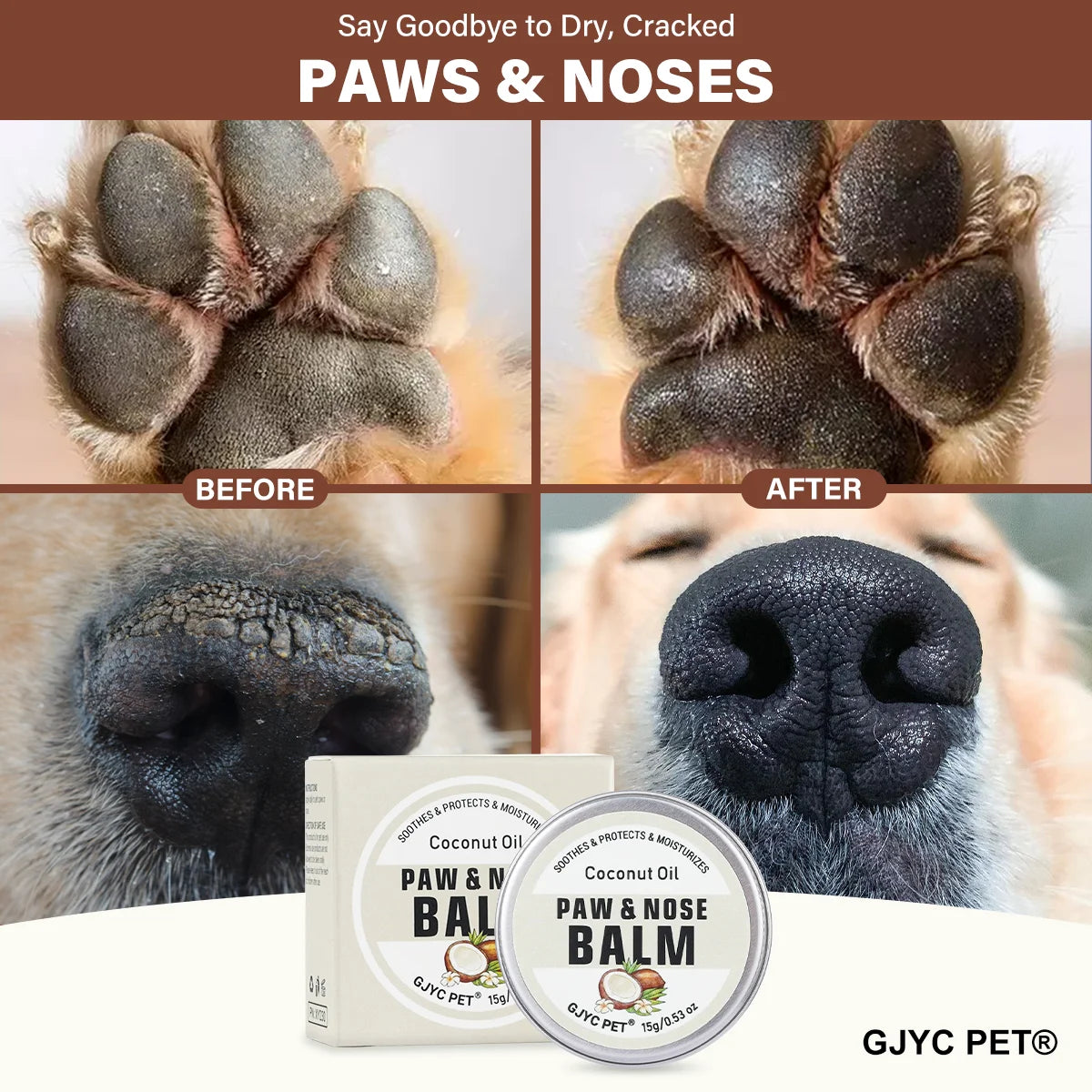 GJYC PET Coconut Oil Dog & Cat Nose and Paw Balm – Lick-Safe Natural Moisturizer for Dry, Cracked Paws and Snout