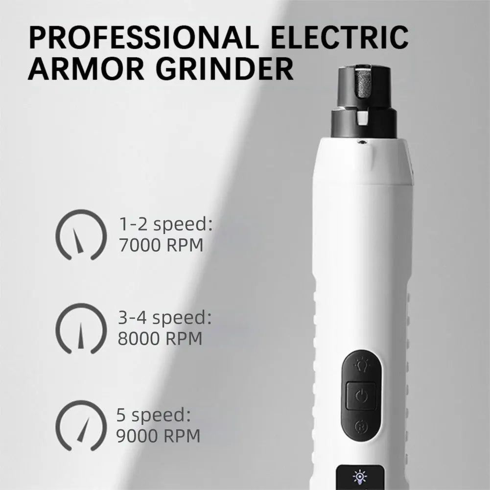 Electric Pet Nail Grinder with LED Light – 5-Speed USB Rechargeable Quiet Trimmer with 3 Port Sizes for Dogs & Cats