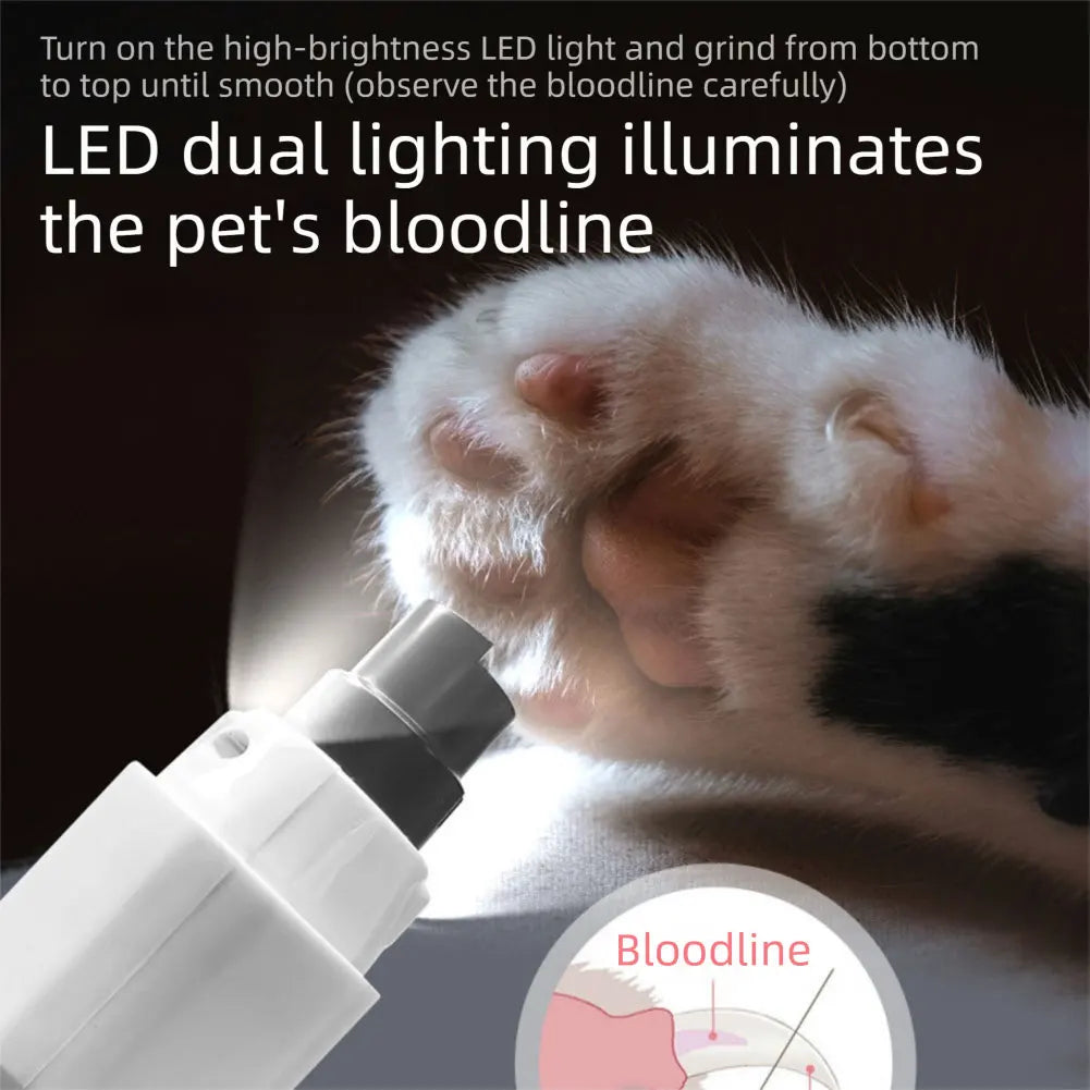 Electric Pet Nail Grinder with LED Light – 5-Speed USB Rechargeable Quiet Trimmer with 3 Port Sizes for Dogs & Cats