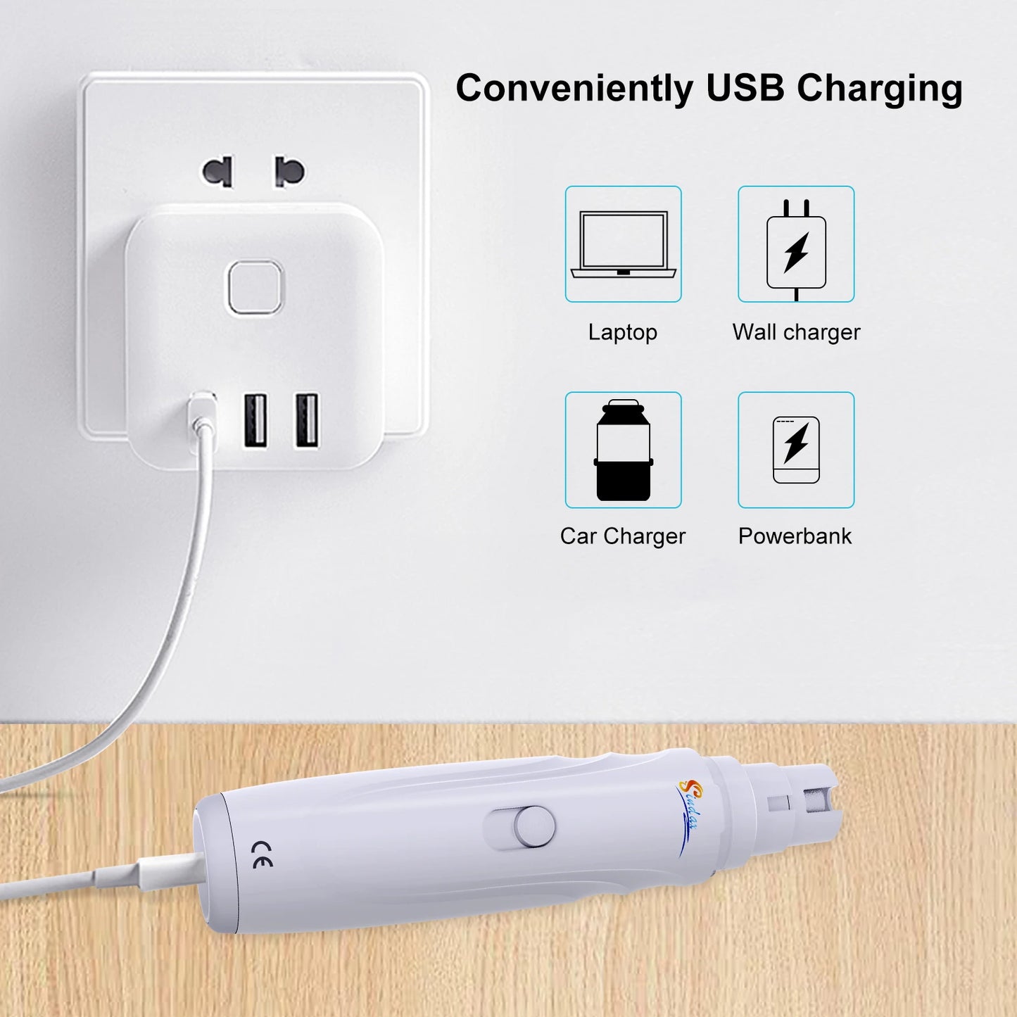 Electric Pet Nail Grinder – USB-C Rechargeable, 2-Speed Quiet Motor with 3 Grinding Ports for Dogs & Cats