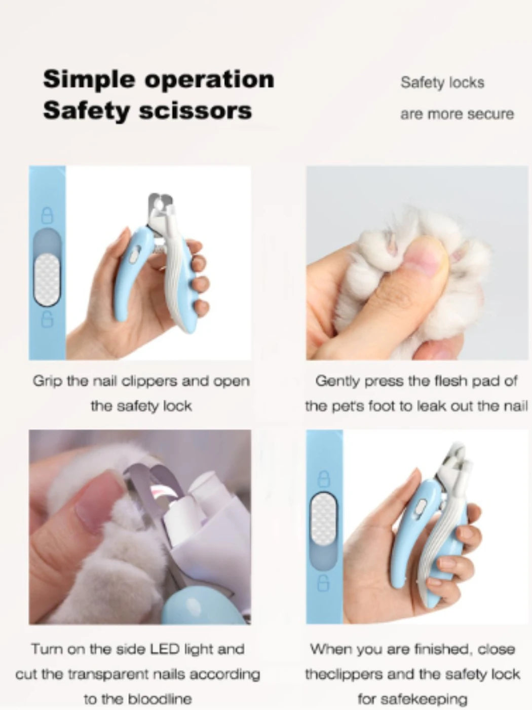 Professional Pet Nail Clippers with LED Light – Stainless Steel Safety Trimmer for Dogs, Cats & Small Animals